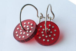 NDB Rivet Earrings - silver / red perspex