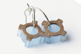 AD Earrings - walnut / blue perspex / silver
