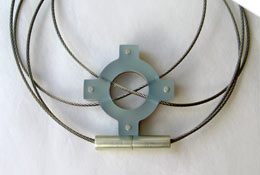 AD Necklace - silver / blue perspex / birch ply / steel cable