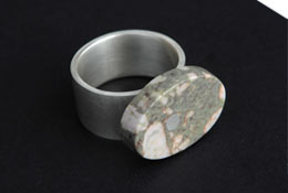 Stone / Silver Ring - green-pink stone / silver